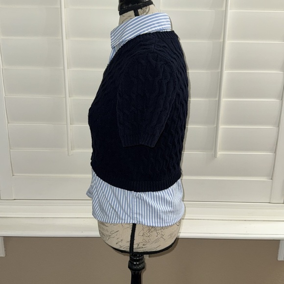 Maeve Anthropology Cable Short Sleeve Twofer Sweater Navy - Picture 7 of 14